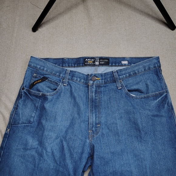 Ariat Rebar M4 Relaxed Bootcut Jeans Mens 38x34 Blue Denim Western Work Wear - Picture 3 of 10